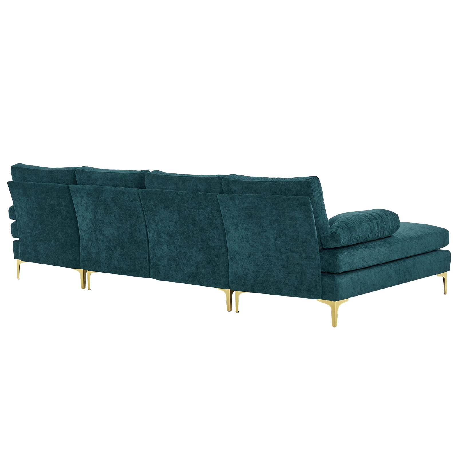 Ktaxon Sectional Sofa Set, 110" U-Shaped Chenille Couch, 4 Seat Lounge Sleeper with Double Chaise for Living Room Blue-Green