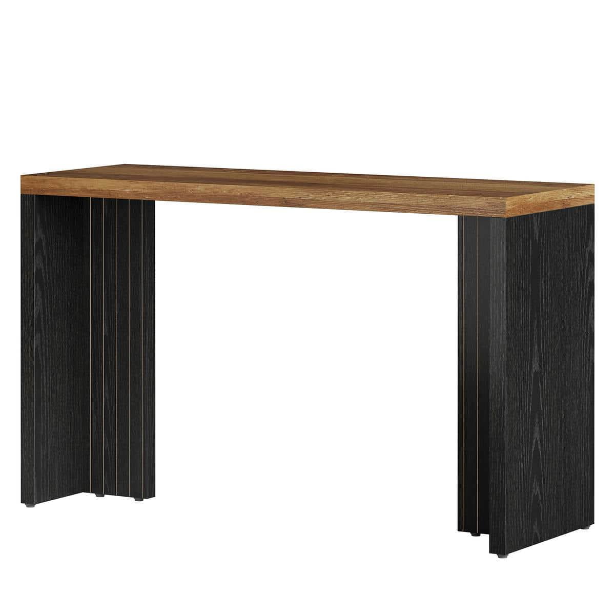Yardi Yarda Modern Bar Table with Wood Top & Dark Slatted Legs, Functional Bar Table with Durable Engineered Wood for Indoor, Brown