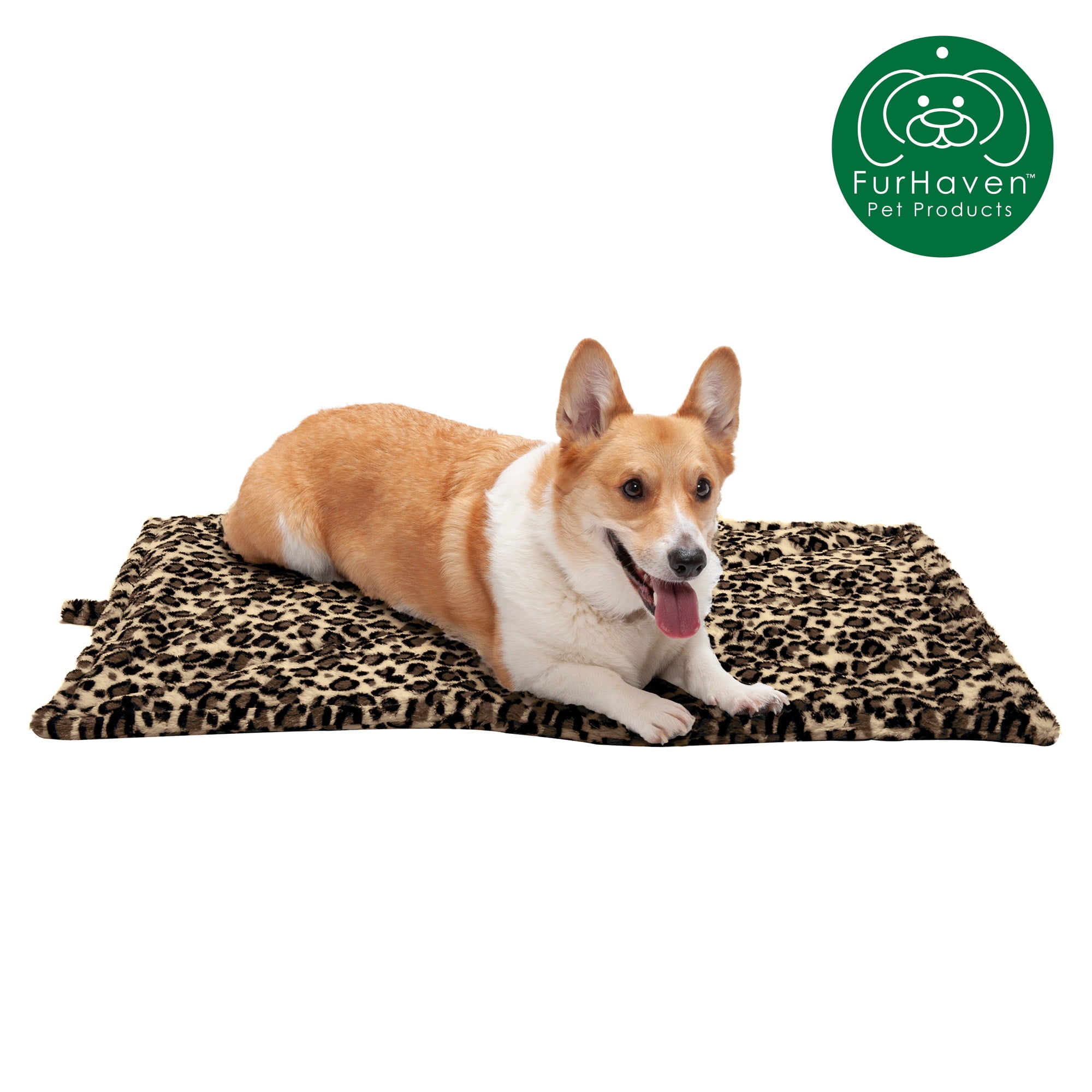 FurHaven Pet Heating Pad | ThermaNAP Faux Fur Self-Warming Pet Bed Mat, Leopard Print, Large
