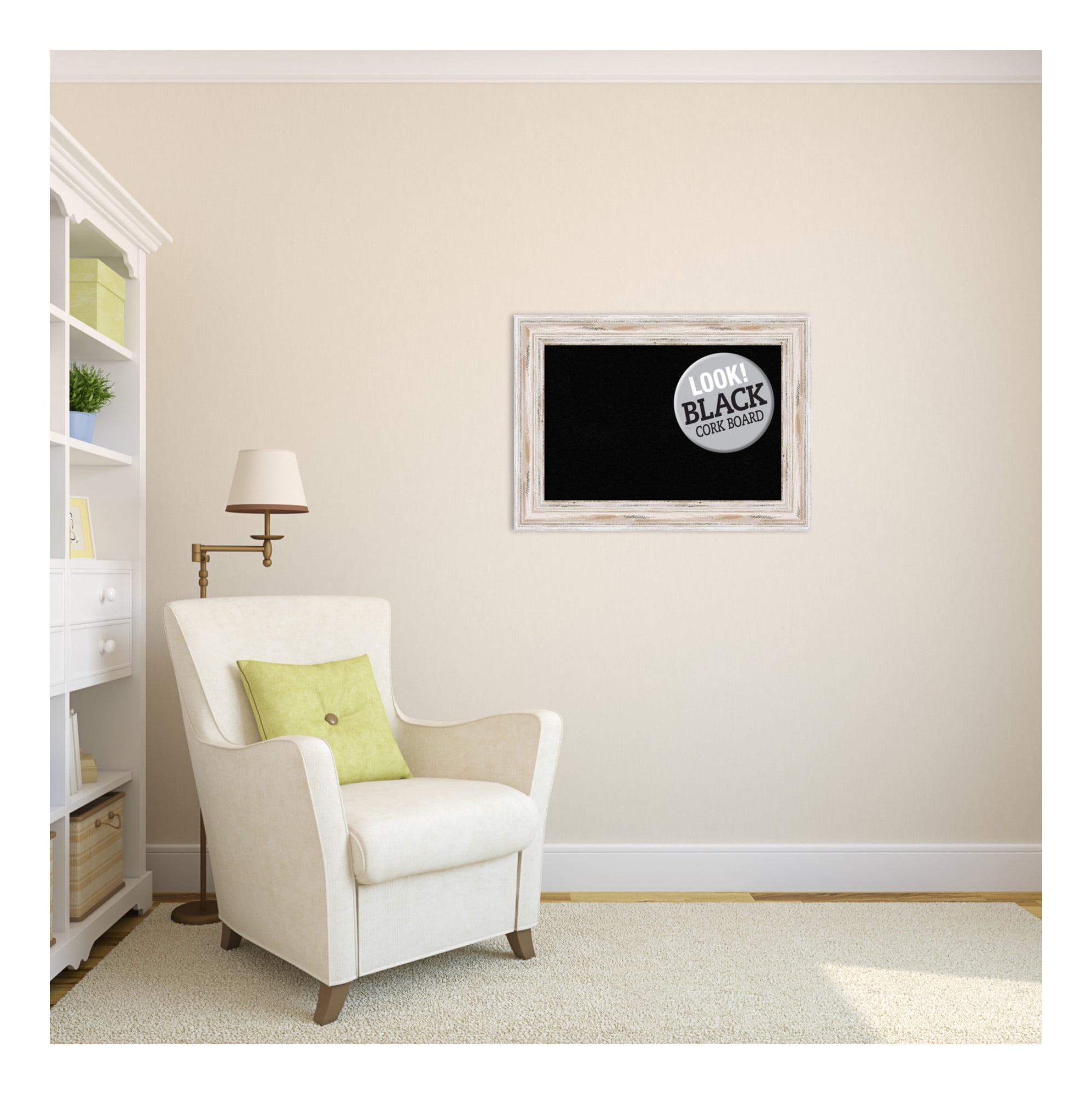 Amanti Art Grey Cork Board Wood Framed Alexandria White Wash Bulletin Board 29 in. x 21 in.