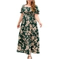 thumbnail image 2 of LOVZFMLL Robe d'Été pour Femme à Imprimé, Décontractée, Ample, à Manches Courtes, Col Ras du Cou, Verte, 3TG, 2 of 8