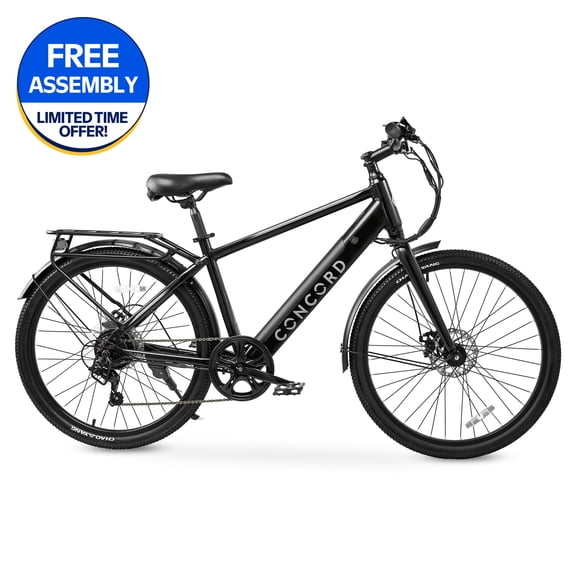Concord Commutr 26" Class 2 Electric Bike, 350W Rear Hub Motor, Black, Fits Riders 5 ft 2 in-5 ft 10 in