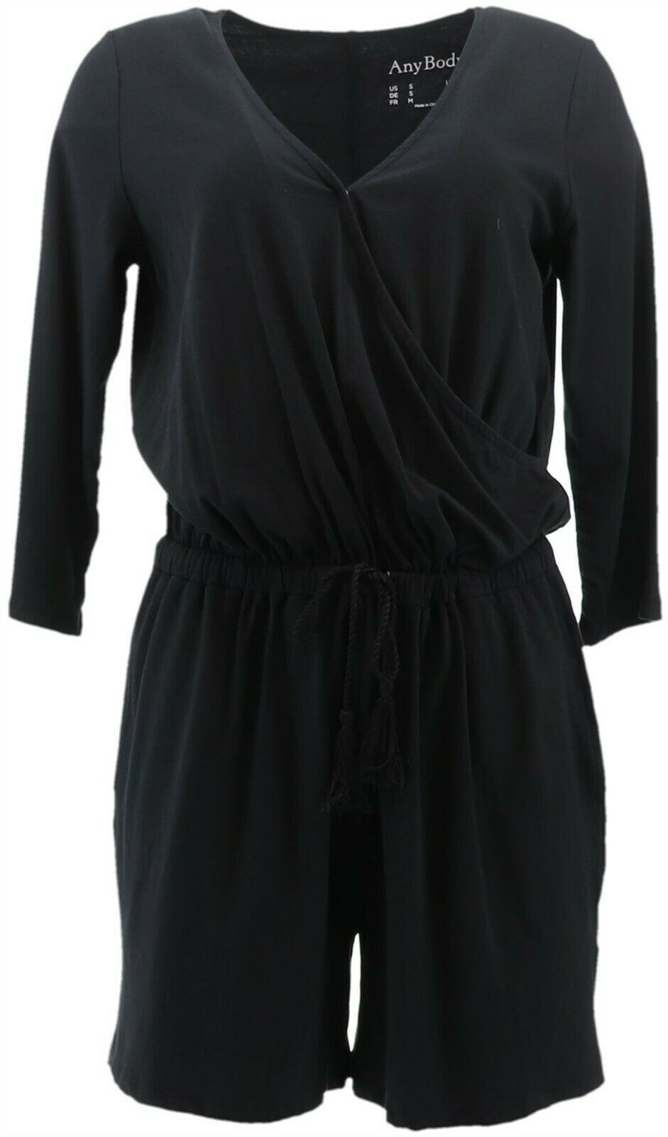 AnyBody Cozy Knit Shorts Romper Black S 
