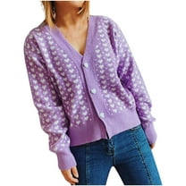 jsaierl Women's Button Down V Neck Crop Tops Heart Print Knit Cardigan Sweater Outwear