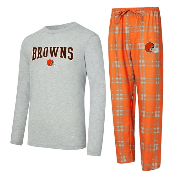 Men's Concepts Sport Orange/Heather Gray Cleveland Browns Regulate Long Sleeve T-Shirt and Plaid Pant Set