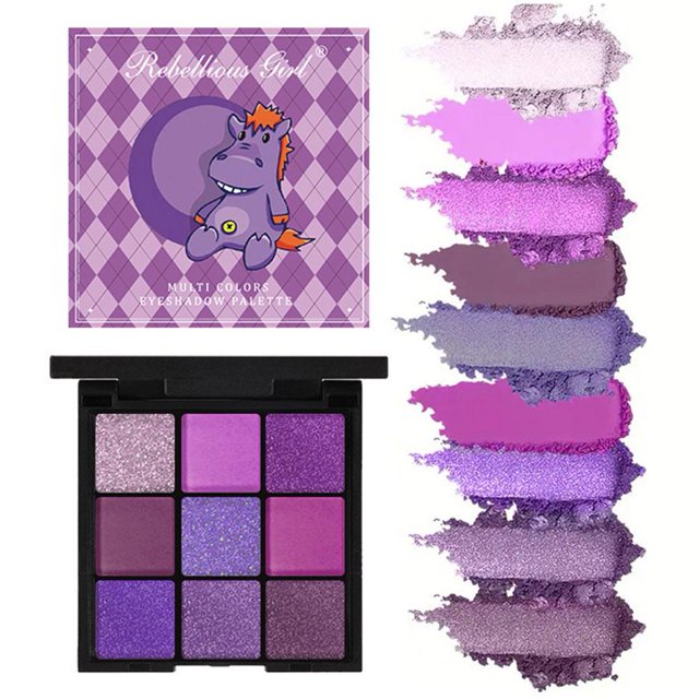 Paleta de maquillaje Rebellious Girl de 9 colores con sombras de ojos perladas, mate y color tierra, con purpurina y cisne negro.