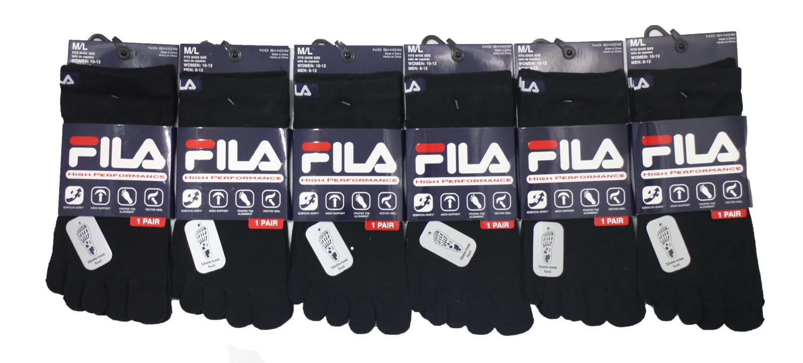 komprimeret Geografi Opstå Fila Skele Toes High Performance socks 6 Pairs Value Pack Black S/M -  Walmart.com
