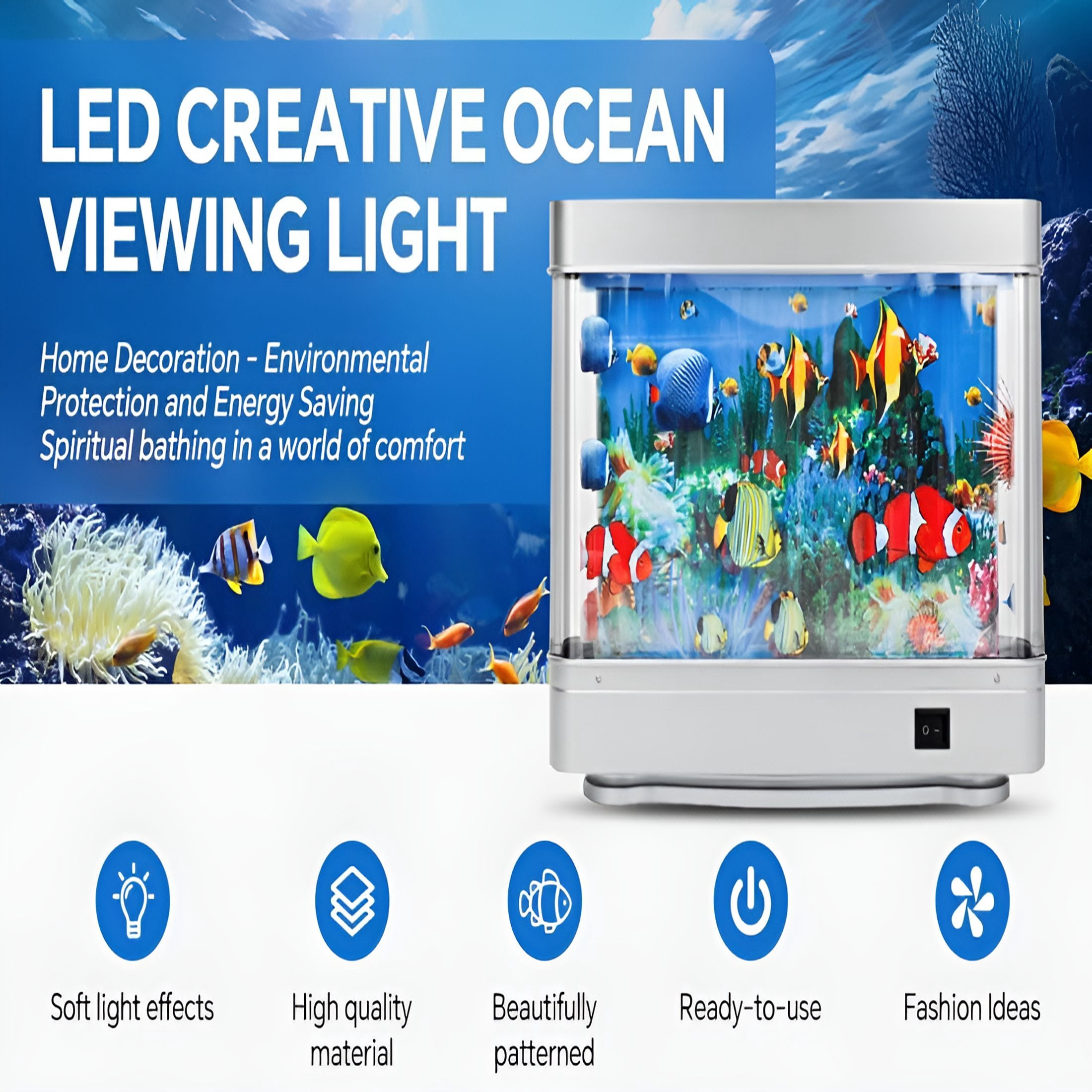 HIBIBUD Fake Fish Tank Mini Aquarium, Virtual Ocean Motion Artificial Tropical Fish Decorative, Aquarium Lights Motion Lamp Night Light with Moving Fish (USB)