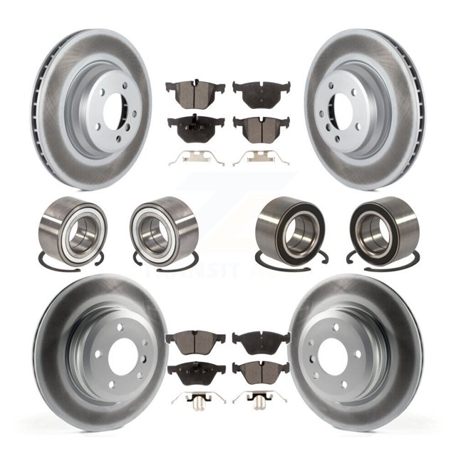 Transit Auto Front Rear Wheel Bearings Coated Disc Brake Rotors and Ceramic Pads Kit (10Pc) for Car 2007 BMW 335xi - Left Right Side (Driver Passenger) KBB-108646