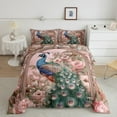 thumbnail image 2 of Castle Fairy Teens Vintage Flowers Animal Peacock 3 Pieces Queen Comforter Set,Chic Floral Pink Peony Ultra Soft Bedding Sets,Retro Exotic Luxury Aesthetic Bedding Comforter Set Breathable, 2 of 8