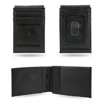 Gonzaga University Bulldogs Premium Black Leather Wallet, Front Pocket Magnetic Money Clip, Laser Engraved, Vegan