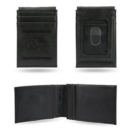 Gonzaga University Bulldogs Premium Black Leather Wallet, Front Pocket Magnetic Money Clip, Laser Engraved, Vegan