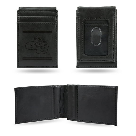 Gonzaga University Bulldogs Premium Black Leather Wallet, Front Pocket Magnetic Money Clip, Laser Engraved, Vegan