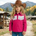 thumbnail image 2 of mgoYE Western Boys' Girls Button-Down Shirts Long Sleeve, Pearl Snap Shirt(Hot Pink,5-6 Years), 2 of 9