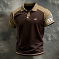 thumbnail image 3 of GrmtClth American Flag Polo Shirt for Men Casual Collared Shirts Breathable Tops Color Block Button Up Short Sleeve Fashion Golf Polos Brown M, 3 of 3