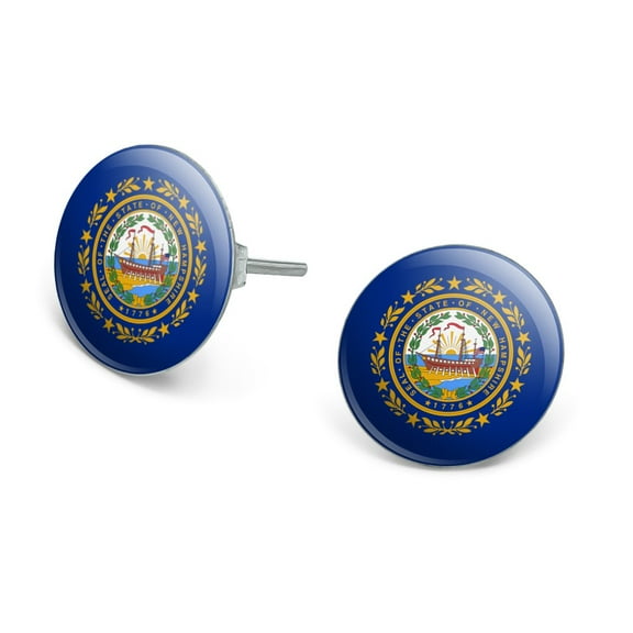 New Hampshire State Flag Novelty Silver Plated Stud Earrings
