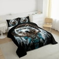 thumbnail image 3 of jejeloiu Boho Style Dreamcatcher Queen Comforter Set,Woodland Animal Wolf Bedding Sets,Howling Wolves Bedding Comforter Set For Kids Boys,Microfiber Bedroom Decor Reversible,3pcs, 3 of 8
