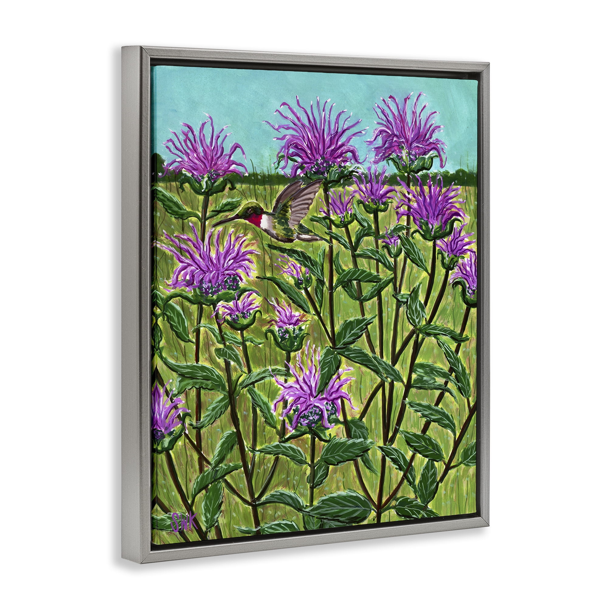 Stupell Industries Ruby Throated Hummingbird & Beebalm Gray Framed Floater Canvas Wall Art, design by Sarah Waldron Kimball