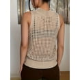 thumbnail image 4 of Womens Summer Knit Sweater Tank Tops Round Neck Crochet Hollow Out Sleeveless Casual Crop Shirt Khaki S, 4 of 8