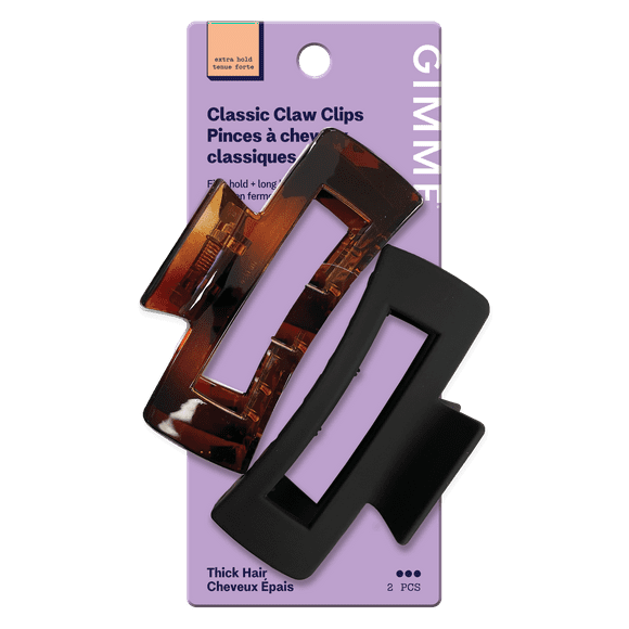Gimme Beauty Pince Rectangulaire, Cheveux Épais, Noir, Écaille, 2 Unités