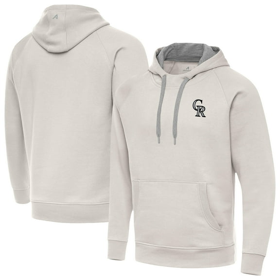 Men's Antigua Cream Colorado Rockies Victory Pullover Hoodie
