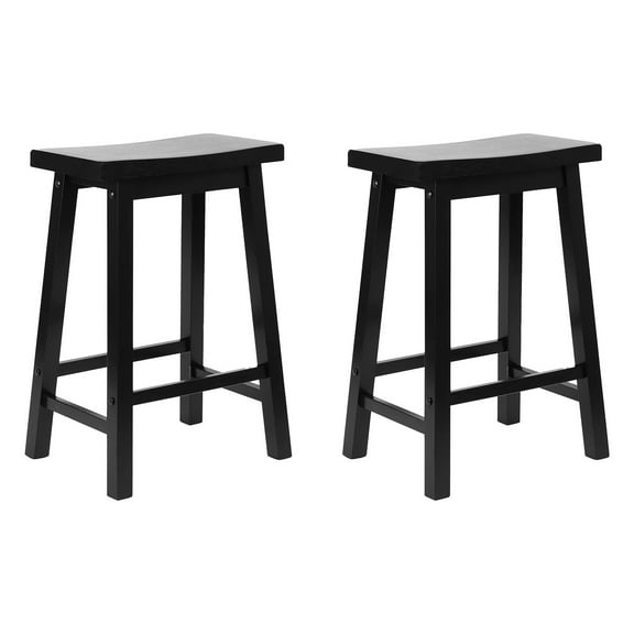 Classic 24 Inch Saddle Seat Kitchen Bar Counter Stool, Black (2 Pack)