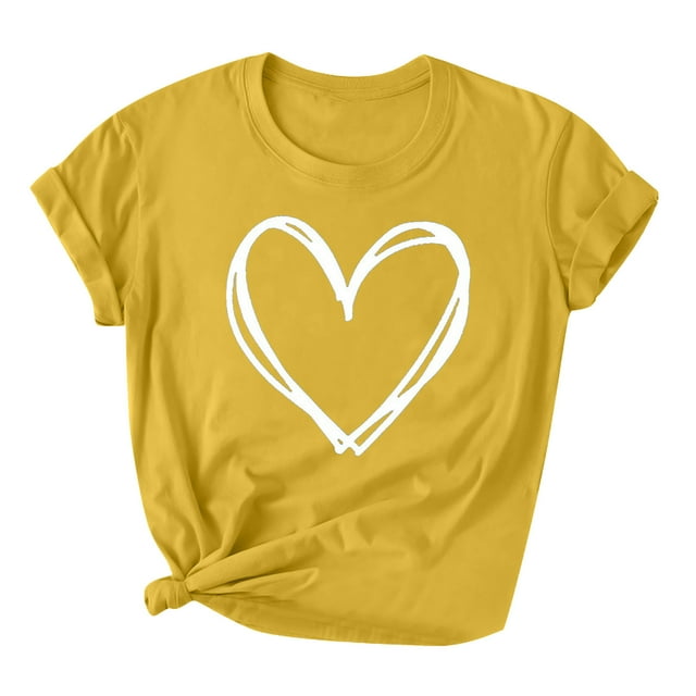 Diufon Hauts de la Saint-Valentin pour Femmes Tunique à Manches Courtes Col Rond Chemise Décontractée Tendance Imprimée Graphique Mignonne