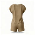thumbnail image 6 of Women's Romper Short Sleeve Jumpsuit with Pockets Solid Wide Leg Shorts Playsuits Ladies Summer Loose Lightweight Plain Daily Wear for Swim Beach Party Jumpsuits Khaki M, 6 of 7