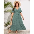 thumbnail image 6 of Plus Size Wedding Guest Maxi Dresses for Curvy Women, Summer Casual Floral Long Party Sundress with 3/4 Sleeve, 6 of 9