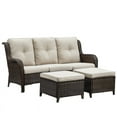 thumbnail image 4 of PARKWELL 3-Piece Patio Conversation Set,Cushioned Sofa with Ottomans,Outdoor Furniture Sets,Brown Wicker and Beige Cushion, 4 of 11
