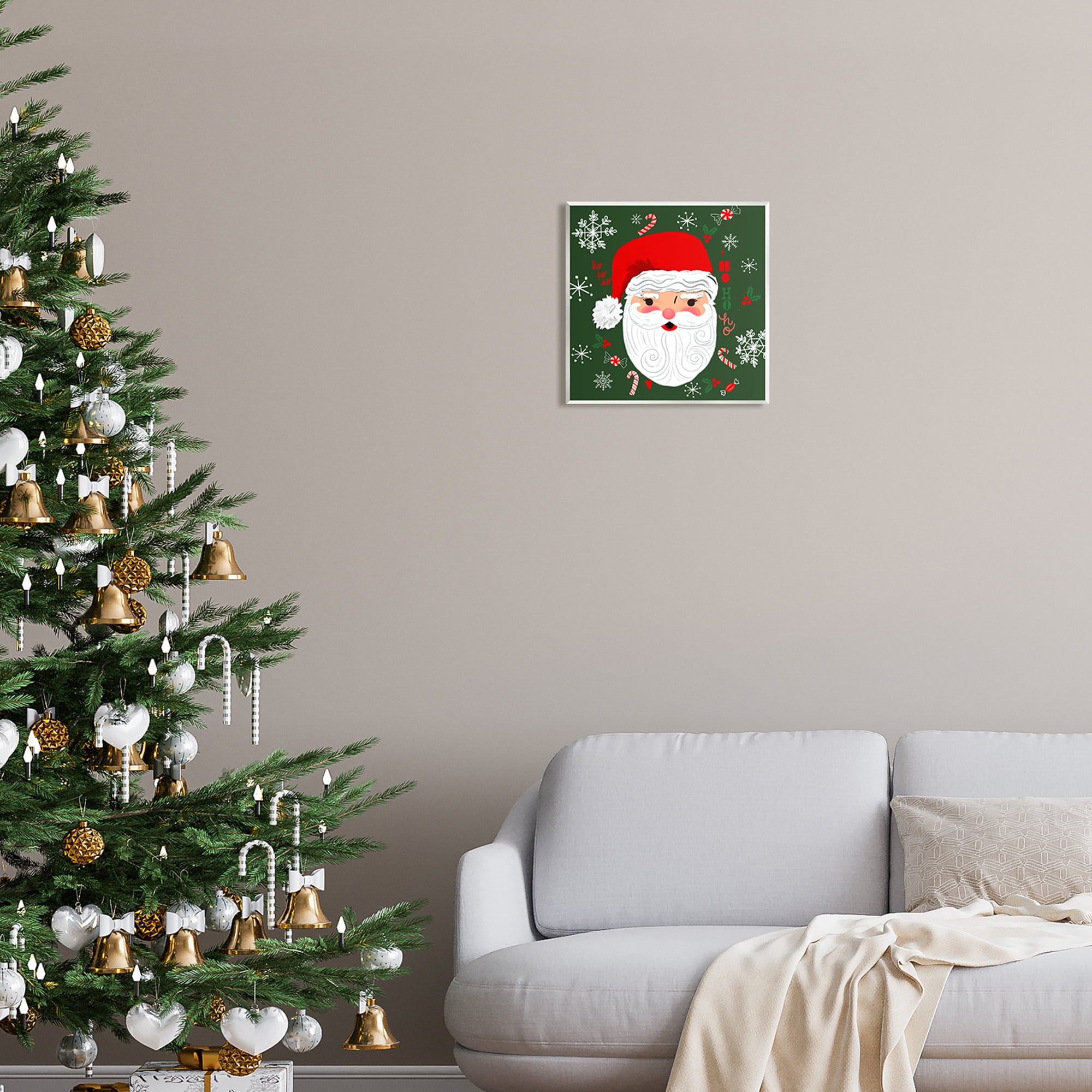 Stupell Industries Jolly Santa on Green Holiday Painting Unframed Art Print Wall Art, 12 x 12