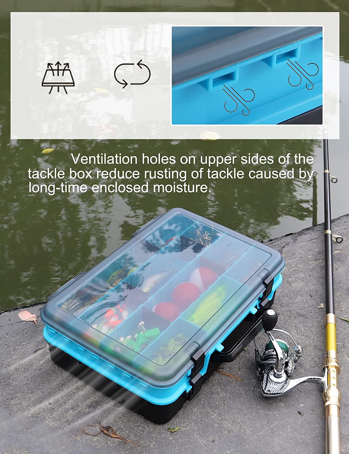 Prociv Large Tackle Box Double Layer Tackle Box Organizer Storage with Handle Camping Storage Containers Tool Box Blue