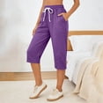 thumbnail image 6 of Women's Cotton Linen Drawstring Capris Shorts, Relaxed Fit with Pockets, Casual Solid Summer Bottoms for Walking, Travel, & Everyday | TruBelle,Purple 3XL, 6 of 8