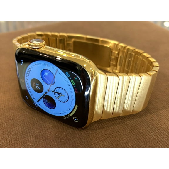 Custom 24K Gold Plated 44mm iWatch Series 5 Stainless Steel with Gold Plated Link Band GPS LTE Always On Screen eCompass