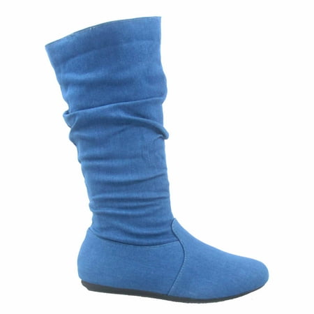 - Selina-23 Women's Causal Zipper Slouch Flat Heel Mid Calf Round Toe Boots Shoes