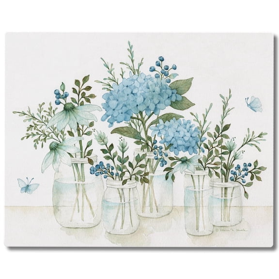 CounterArt Mason Jar Floral 3mm Tempered Glass Cutting Board 15" by 12"