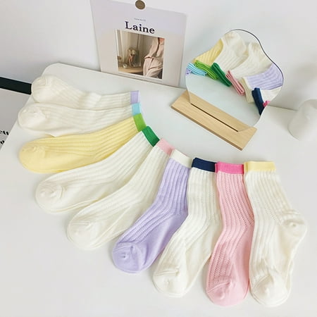 

1 Pair Women Socks Super Breathable Thin Contrast Colors Durable Anti-deformed Hollow Out Mesh Candy Colors Sup