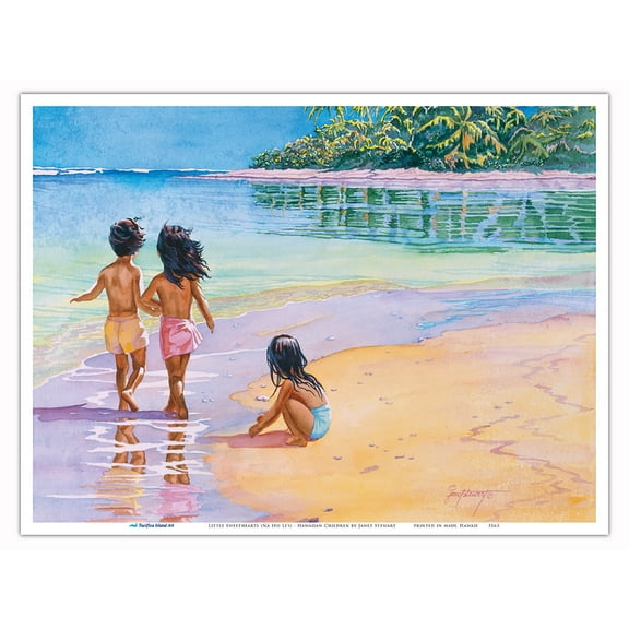 Little Sweethearts (Nā Ipo Liʻi) - Hawaiian Children - From an Original Watercolor Painting by Janet Stewart - Master Art Print (Unframed) 9in x 12in
