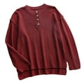 thumbnail image 5 of Women's Oversized Sweaters Batwing Long Sleeve Loose V Neck Button Henley Tops Pullover Knit Jumper Red XL, 5 of 5