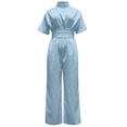 thumbnail image 5 of AJGRHE Women's Wide Leg Jumpsuits Summer Half Turtleneck Short Sleeve Wide Leg Jumpsuit Casual Solid Loose Long Pants Fashionable Piece Blue XXL, 5 of 5