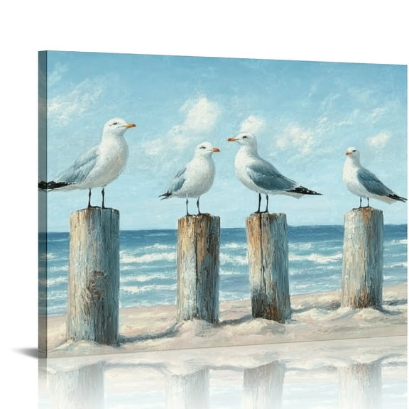 ZFLMY Coast Seagull Decoration - Seabird Canvas Beach Wall Art, Lake & Ocean Theme Artwork Bedroom Bathroom Art 16x12in
