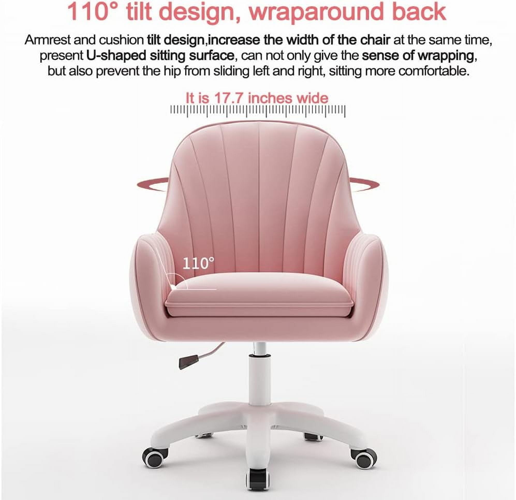 WXJHL Home Office Chair Computer Chair with Mid-Back Upholstered Modern Tufted Computer Task Chair Swivel Height Adjustable Velvet Accent Chair.（Pink）
