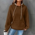 thumbnail image 2 of Kaprioy Womens Hoodies Casual Long Sleeve Drawstring Waffle Pullover Tops Loose Hooded Sweatshirt with Pocket Brown, M, 2 of 6