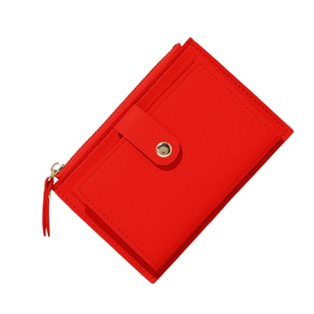 Wallet Women Bifold Snap Closure Top Zipper Pocket Solid Color Slim Lightweight Casual Business Travel Daily Use