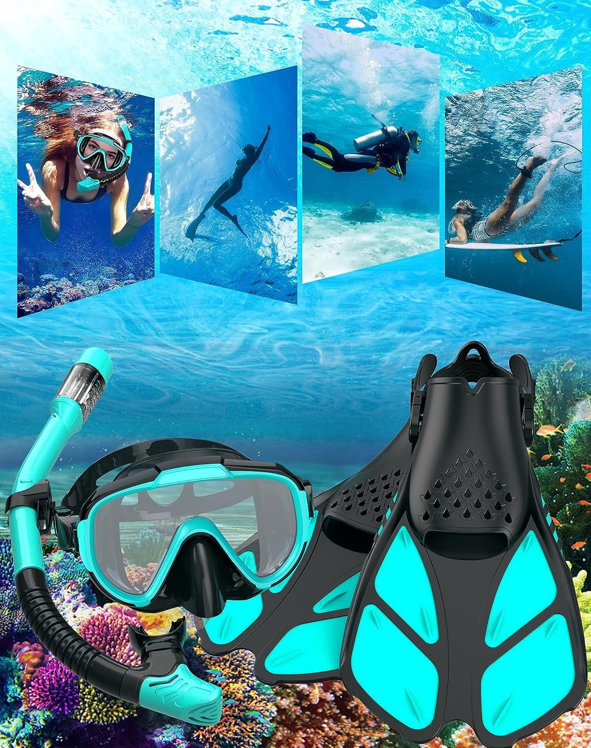 Gintenco Snorkel Set for Adult,4 in 1 Snorkel Set with Panoramic View,snorkeling gear for adults,Snorkeling and Travel Bag for Swimming GR-S