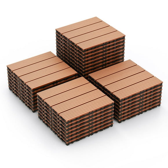 Gymax 36PCS Interlocking Deck Tiles 12'' x 12'' Waterproof All Weather Flooring Covering