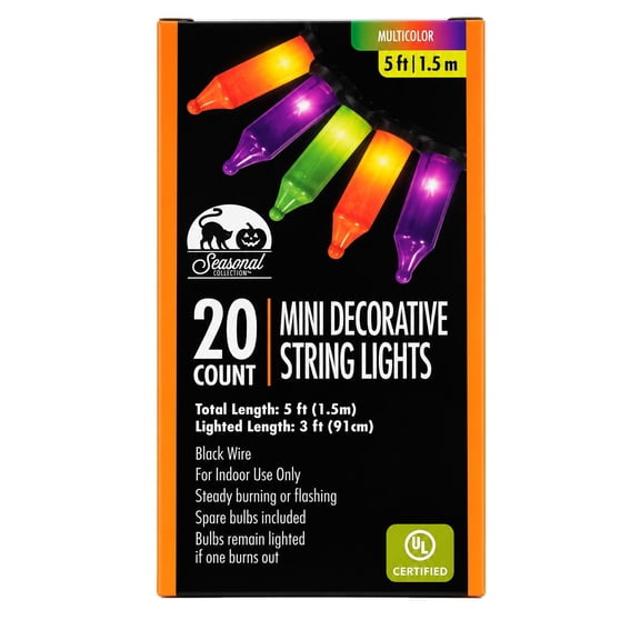 Seasonal Collection Halloween Mini Decorative String Lights, 20 Count Multicolor Indoor Lights, 5 ft (1.5 m)