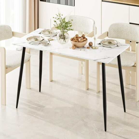 ZALIX Garden 4 you Wood Dining Table for 4-6 People, Modern Rectangular Indoor Dinner Table, 47" Metal Frame Kitchen Table with Legs for Kitchen, Dining Room, Living Room, White