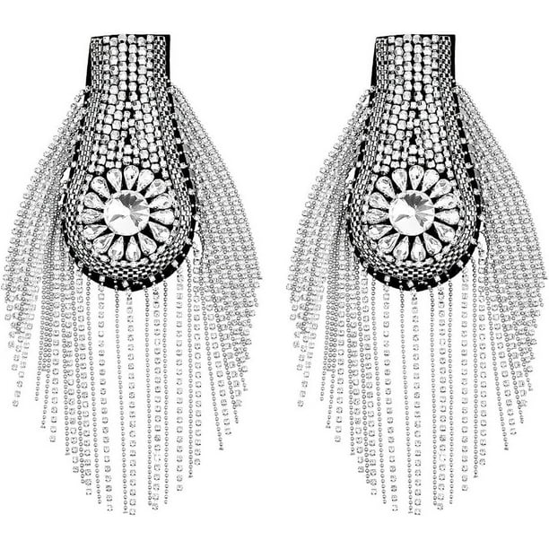 2 hombreras con borlas, diamantes de imitación platino y flecos. Hombreras de estilo punk, con cadena y cierre de pasador para chaquetas y uniformes de tela.