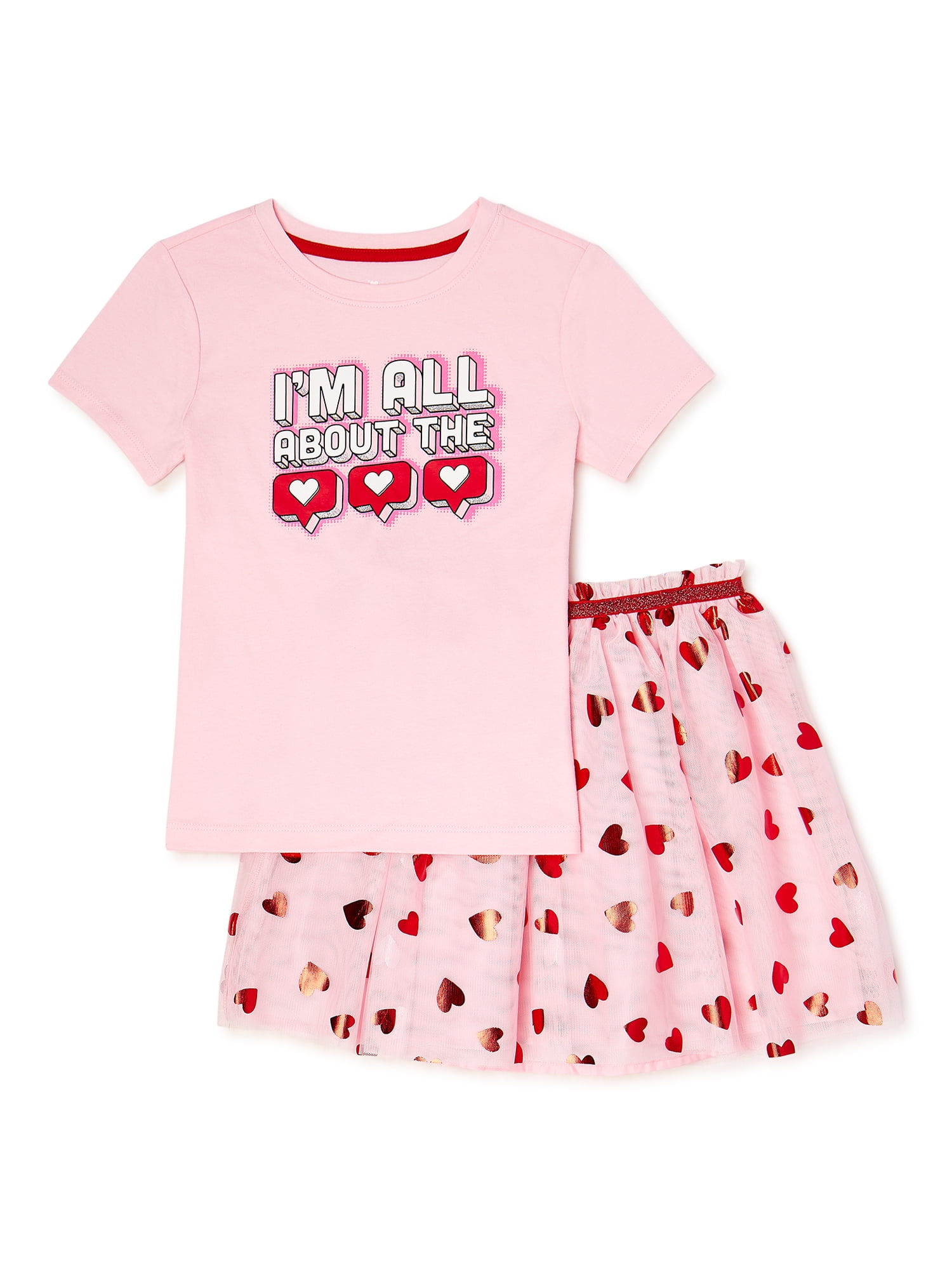 atlet Medicin lugtfri Way To Celebrate Girls Valentine's Day T-Shirt and Skirt, 2-Piece Set,  Sizes 4-18 - Walmart.com